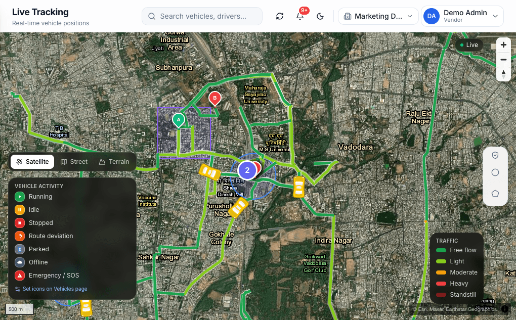BhugoliX Live Tracking screen